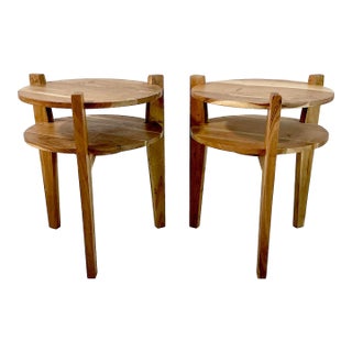 Vintage Americana Rustic Southwestern Cedar Two Tiered Side Tables - A Pair. For Sale