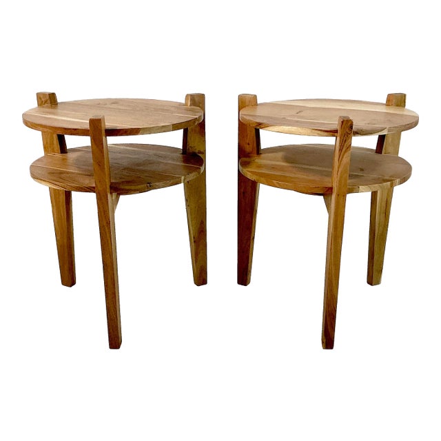 Vintage Americana Rustic Southwestern Cedar Two Tiered Side Tables - A Pair. For Sale