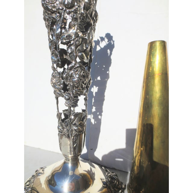 1900 - 1909 Sterling Silver Tall Floral Vase Circa 1910 For Sale - Image 5 of 11