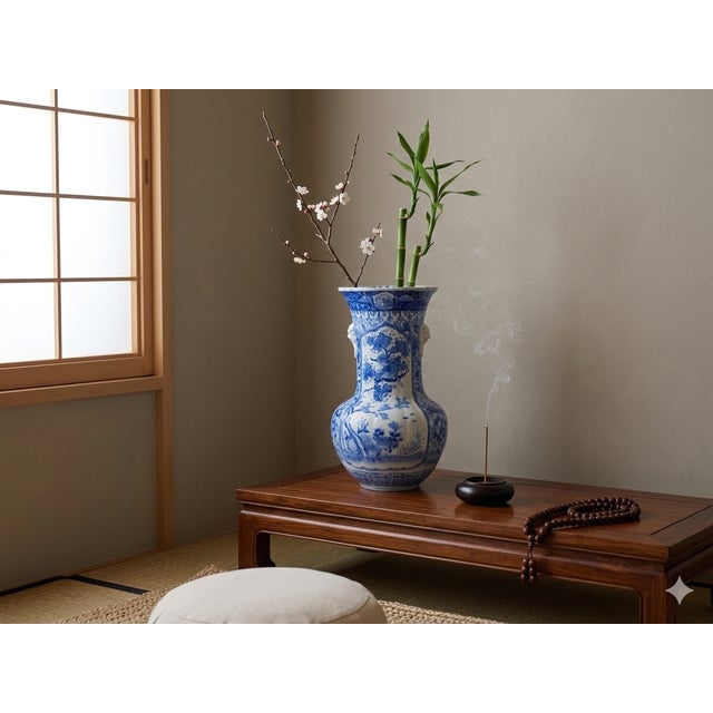 Oriental Pale Blue & White Porcelain Bulbous Shape Flower Vase For Sale - Image 12 of 17