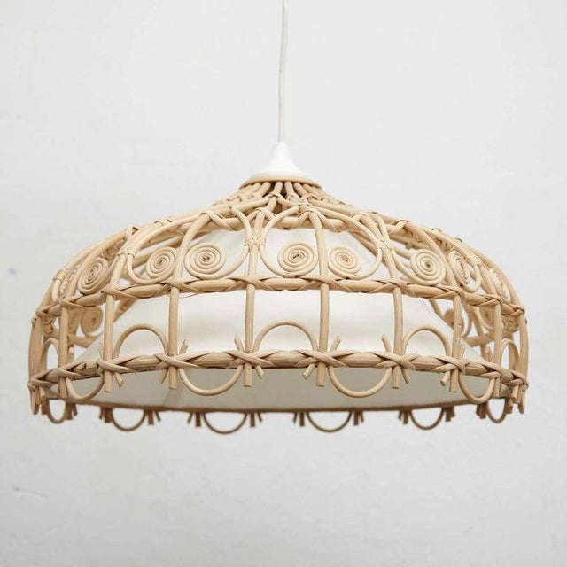 Wood Rustic Traditional Rattan Ceiling Lamp, 1980 For Sale - Image 7 of 10