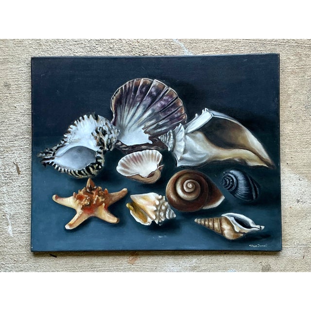 Late 20th Century Vintage Mon Jones Shell Still Life Oil Painting For Sale - Image 5 of 12