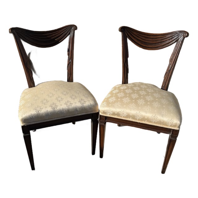 1940s Hollywood Regency Carved Wood Swag-Back Chairs in the Manner of Grosfeld House For Sale