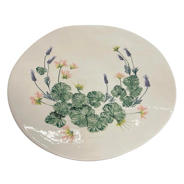 2000 - 2009 Vintage Hand-Crafted Ceramic Botanical Platter – "Pelargonium" 3d Relief Wall Art For Sale - Image 5 of 12