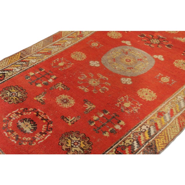 Rustic Antique Khotan Rug Red and Blue Medallion Pattern For Sale - Image 3 of 6