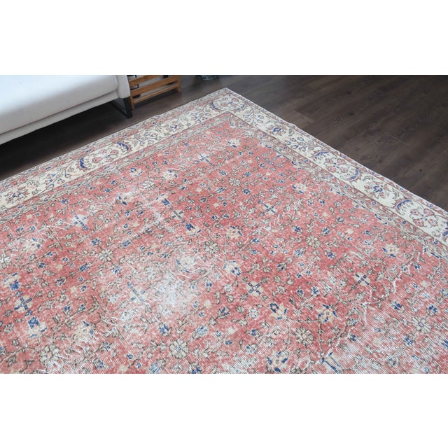 1960s Vintage Persian Handmade Wool Cotton Light Red Area Rug For Sale - Image 4 of 11