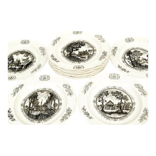Mid 20th Century English Wedgwood Williamsburg Restoration Transferware Plates, Set of 12 For Sale