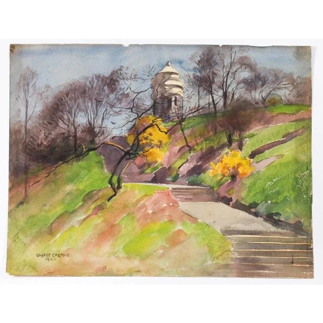 Rustic Vintage 1922 Soldiers Sailors Monument Watercolor Painting by Egbert Cadmus For Sale - Image 3 of 6