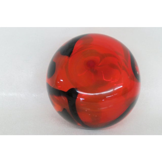 Hand Blown Art Glass Orange and Black Paperweight For Sale In Miami - Image 6 of 9