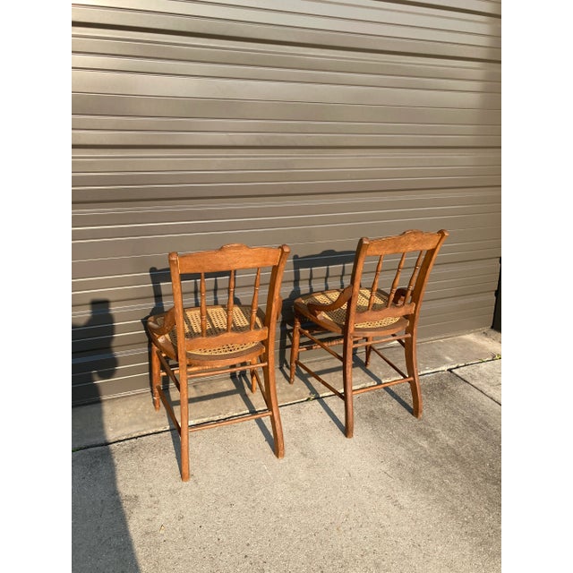 Late 19th Century Late 19th Century Antique Maple Side Chairs With Caned Seats - a Pair For Sale - Image 5 of 7