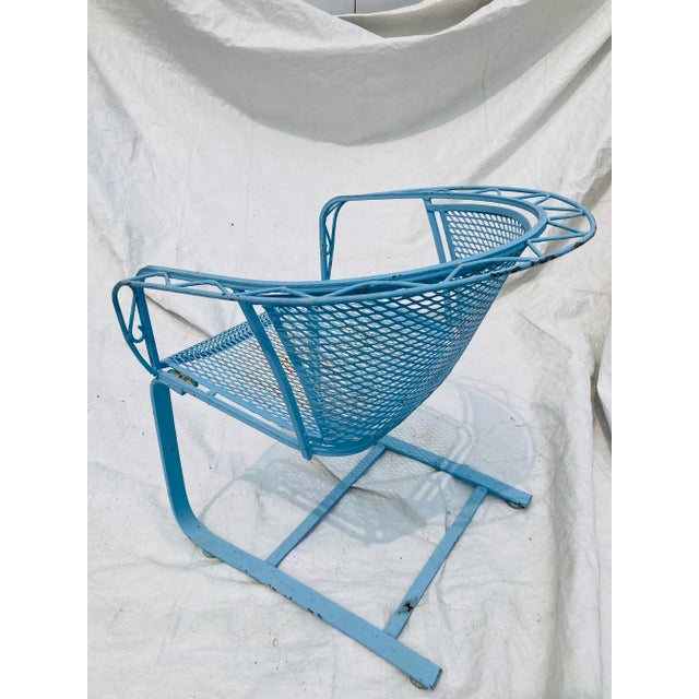 Blue 1940s Mid-Century Salterini Woodard Wrought Iron Flex Rocking Chair For Sale - Image 8 of 10