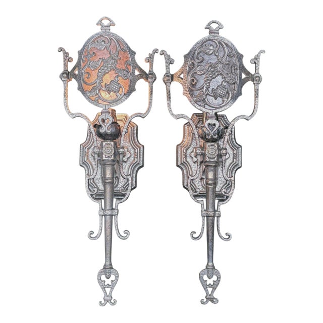 1920s Nickel Plated Brass or Bronze Spanish Revival Wall Sconces #2616 - a Pair For Sale