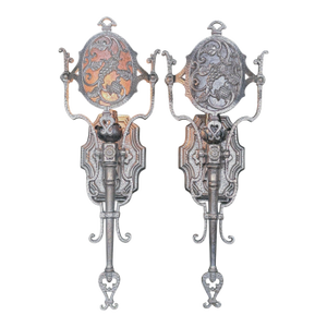 1920s Nickel Plated Brass or Bronze Spanish Revival Wall Sconces #2616 - a Pair