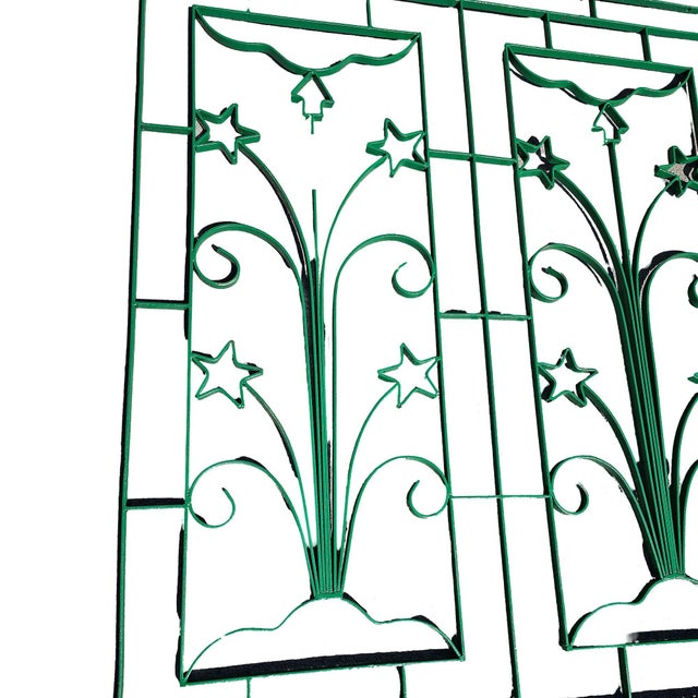 1920s Geometric Art Deco Wrought Iron Gate Panel With Star Flower and Arrow For Sale In Los Angeles - Image 6 of 9