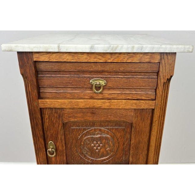 Antique French Oak Bedside Table with Marble Top For Sale - Image 5 of 11