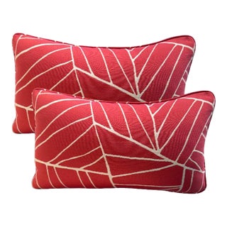 Pair of Thibaut Geometric Pink & White Lumbar Pillows For Sale