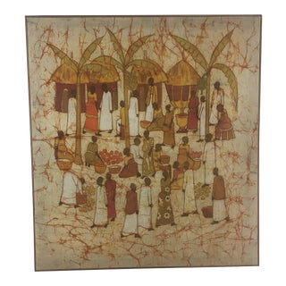 Vintage Handmade Batik Framed Textile Art For Sale