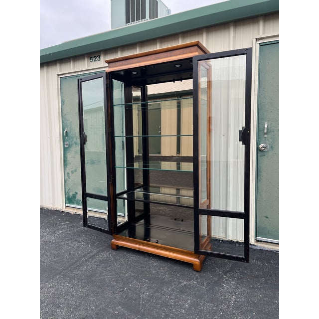 Raymond Sobota for Century Chin Hua Burlwood Illuminated Display Cabinet For Sale - Image 11 of 12