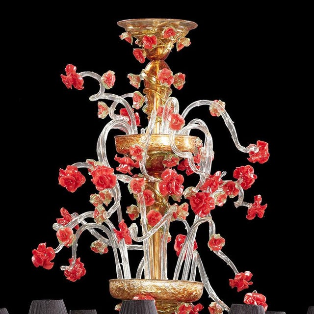 Goldenrod Rezzonico Chandelier in White-Gold-Red Murano Glass, 1950s For Sale - Image 8 of 9
