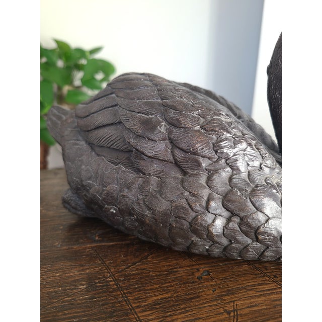 Antique 1920's Patinated Bronze Sculpture of a Seated Duck For Sale - Image 12 of 13