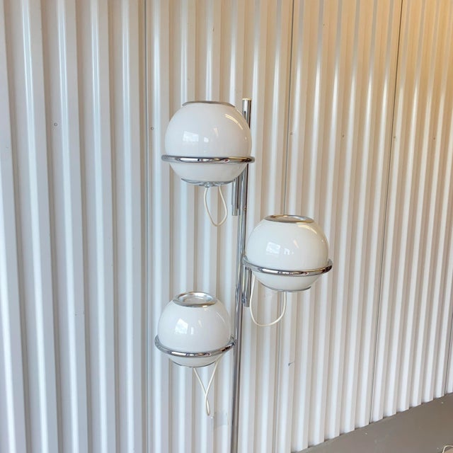 1960s Reggiani Three Orb Chrome and Marble Floor Lamp For Sale - Image 9 of 13