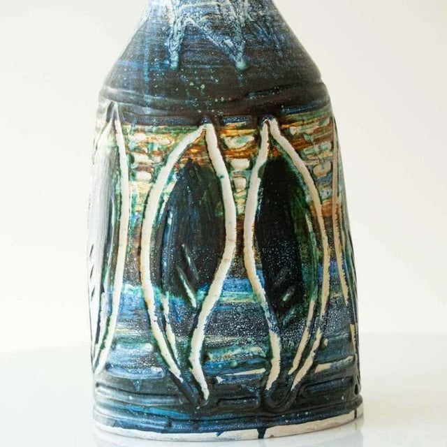 Large Blue Green Ceramic Table Lamp by R. Houben, 1970 For Sale - Image 3 of 8