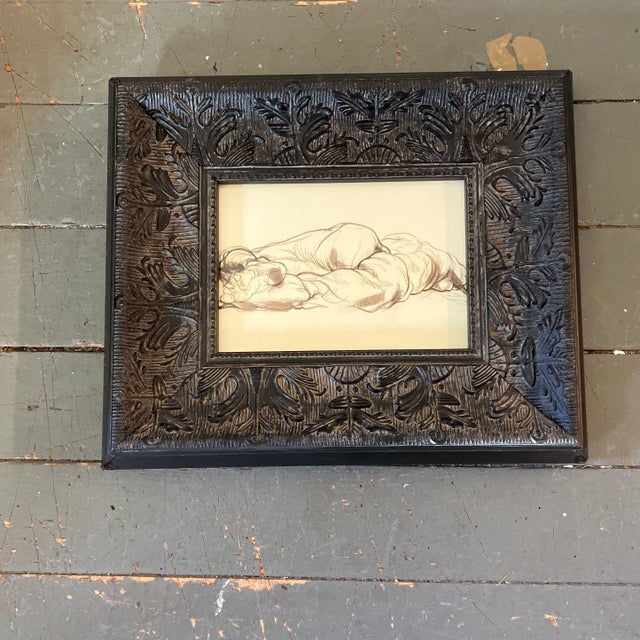 1970’s Original Nude Modernist Ink Drawing Ornate Tabletop Frame For Sale - Image 4 of 4