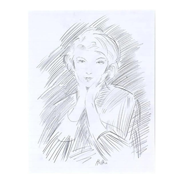 1954 Paul Helleu 'Portrait (After)' Realism Gray Drawing For Sale
