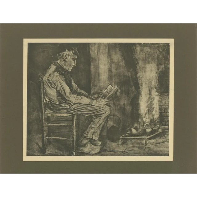 Title: Vincent van Gogh – Man Reading by the Fire – 1928 Portfolio Print : This 1928 print is a reproduction of 'Man...
