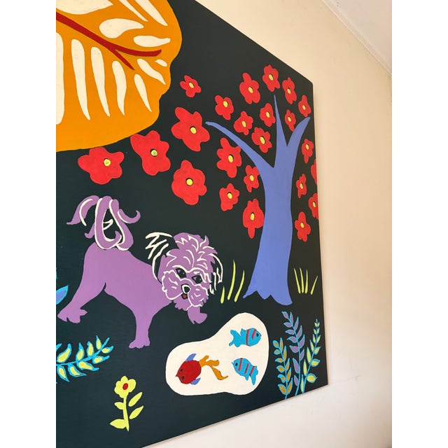 Contemporary Contemporary Painting of a Dog in a Stylized Garden, Signed and Dated 2012 For Sale - Image 3 of 10