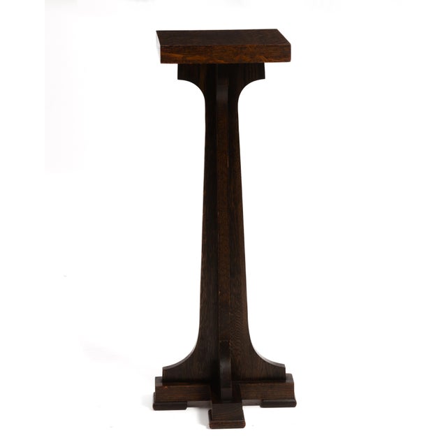 1910s Mission Oak Plant Stand Pedestal After Charles Limbert Quarter Sawn Arts & Crafts 1910 Unmarked For Sale - Image 5 of 14