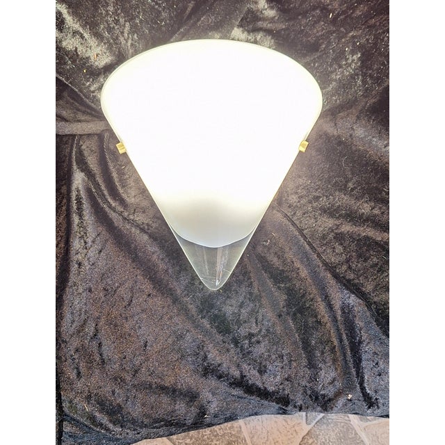 Vintage Wall Lamp with White Curved Glass Shade on Brass Bracket by Hufnagel Leuchten, 1990s, in Very Good conditions....