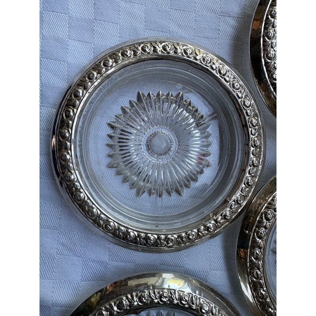 Art Nouveau Set of 8 Sterling Silver Rimmed Glass Coasters For Sale - Image 3 of 11