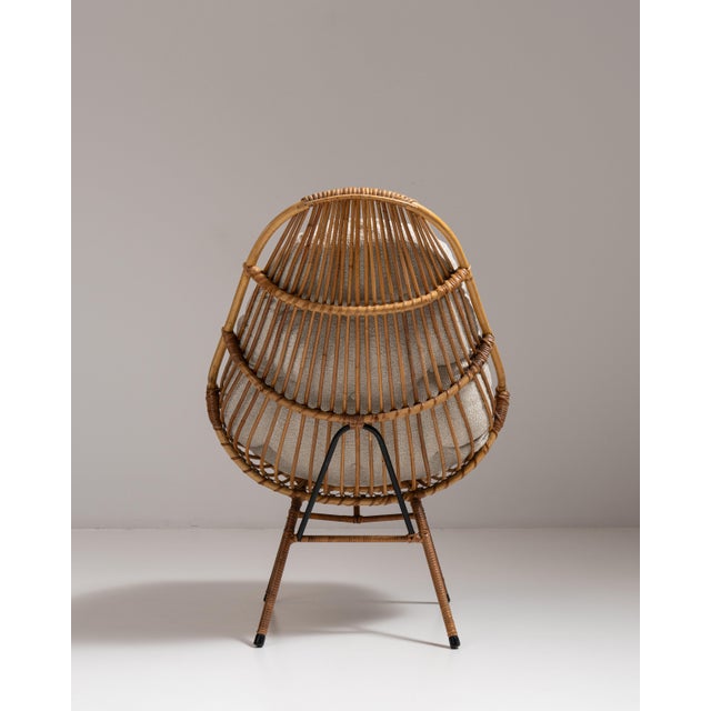 1960s French Tan Bamboo Upholstered Bowl Chair For Sale - Image 9 of 15