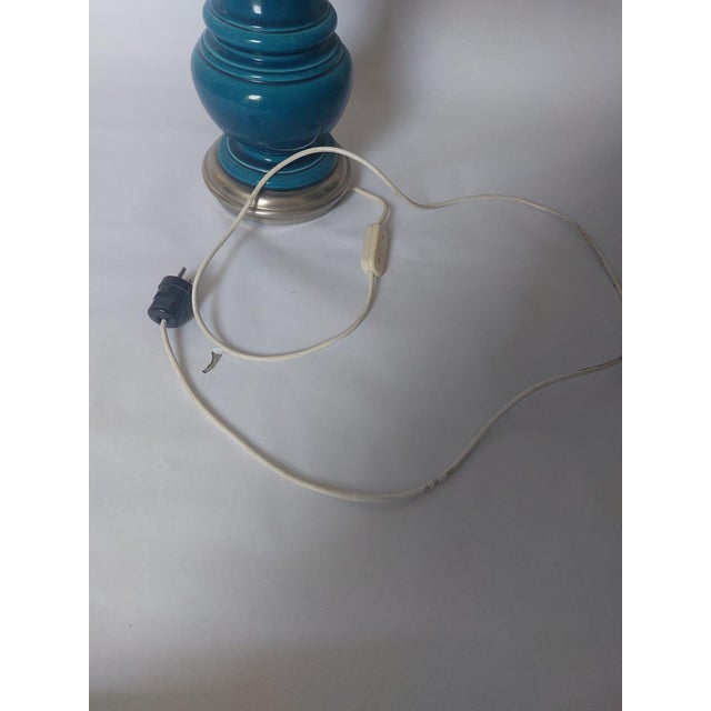 Mid-Century Blue Ceramic Wooden Table Lamp, 1960s For Sale - Image 14 of 18