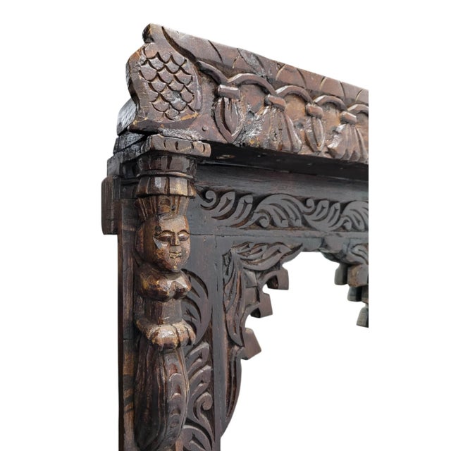 Wood Antique Indian Jharokha-Style Mirror, Late 19th–Early 20th Century For Sale - Image 7 of 17