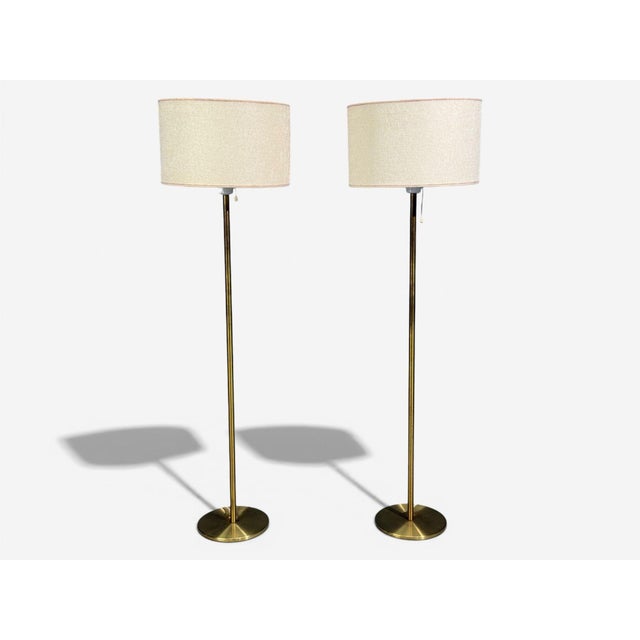 Luxus Vittsjö, Swedish Mid-Century Modern, Floor Lamps, Patinated Brass, Sweden, 1960s Pair of patinated brass floor lamps...