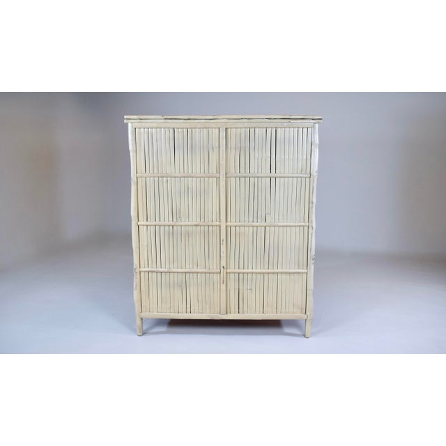 1990s Coastal Faux Bamboo Dresser With Grasscloth, White-Washed Finish For Sale - Image 11 of 13