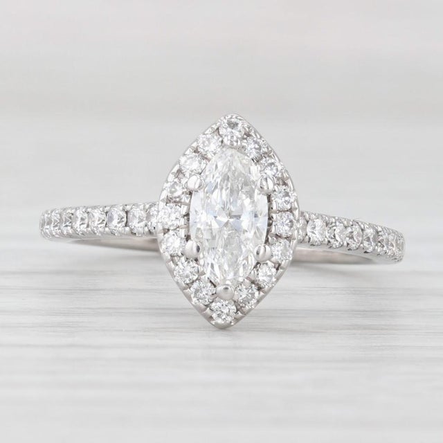 Vera Wang Love 1.09ctw Marquise Diamond Halo Engagement Ring 14k Gold Sapphire, Size 5.25 For Sale - Image 9 of 9