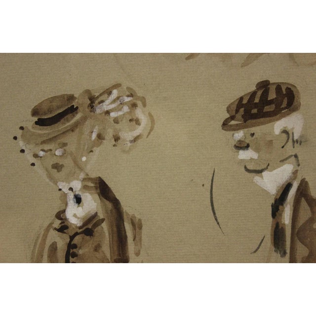 Traditional "Gay Parisians" Watercolor With Gouache For Sale - Image 3 of 7