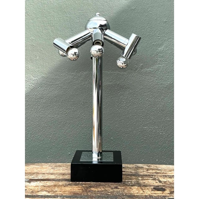 Vintage Modernist Chrome Table Lamp After Robert Sonneman For Sale - Image 11 of 12