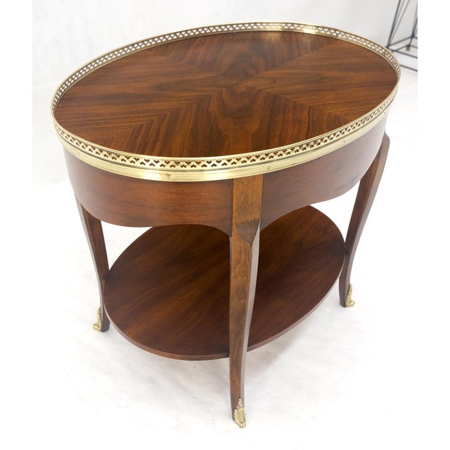 Baker Furniture Company Baker Brass Gallery & Feet Oval Top Two Tier Side End Lamp Table Stand MINT For Sale - Image 4 of 17