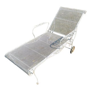1960s White Wrought Iron Outdoor Chaise Patio Lounge Chair Salterini Inspired Grape Clusters For Sale