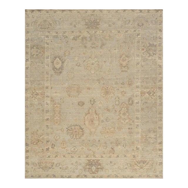 Oushak Wool Blue Area Rug, 9' 1'' X 11' 9'' For Sale