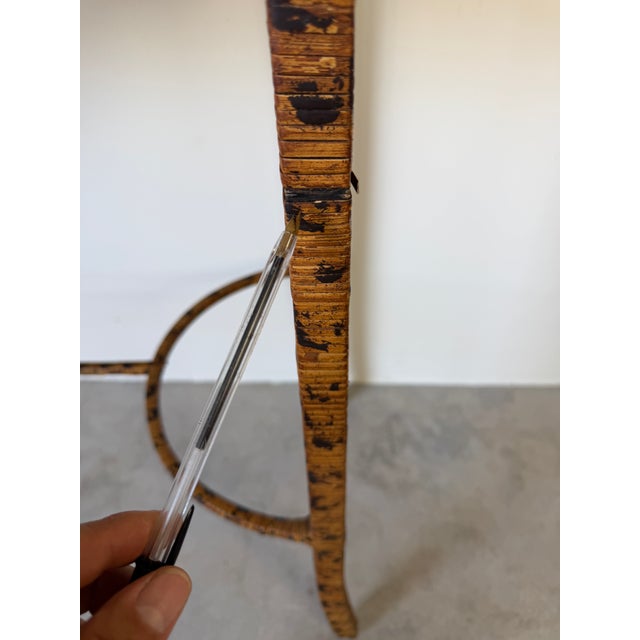 Vintage Faux Tiger Bamboo Wrapped Rattan Console Table For Sale - Image 15 of 16