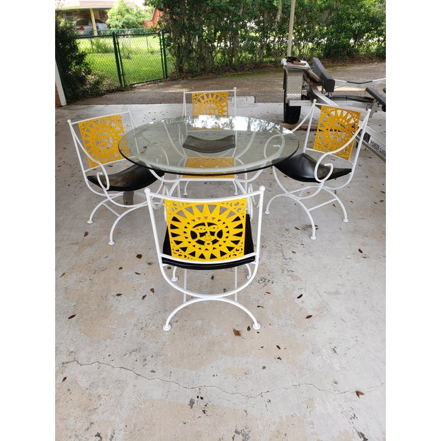 Canary Yellow Author Umannoff Cast Iron Patio Set in the Sun Pattern - 5 Pieces For Sale - Image 8 of 8