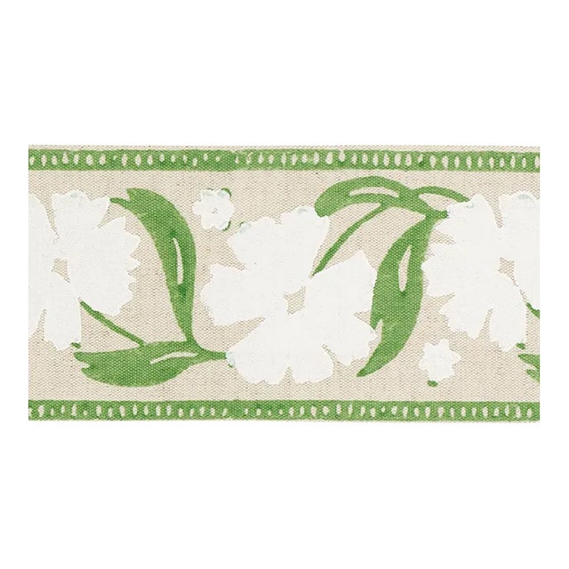 Schumacher Adra Hand Blocked Tape In Ivory & Leaf For Sale