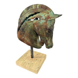 Early 20th Century Bronze Horse Head Sculpture on Travertine Base For Sale