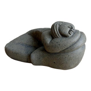 Vintage Botero-Inspired Hand-Carved Stone Reclining Woman Sculpture – Indoor or Garden Art For Sale