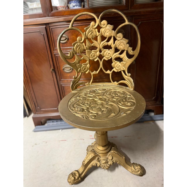 Art Deco Kessler Cast Iron Ornate Boudoir Vanity Pivoting Chairs For Sale - Image 3 of 11